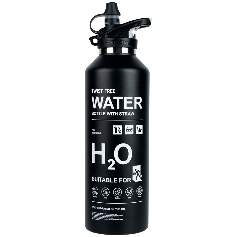 20oz Sports Leak Proof Straw Water Bottle (Medical Grade Steel) Black