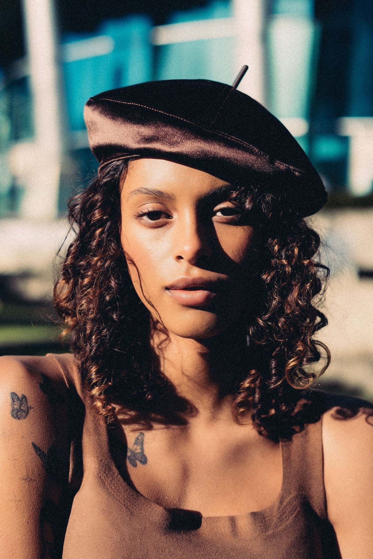 Luster Velvet Sculptural Beret Hat