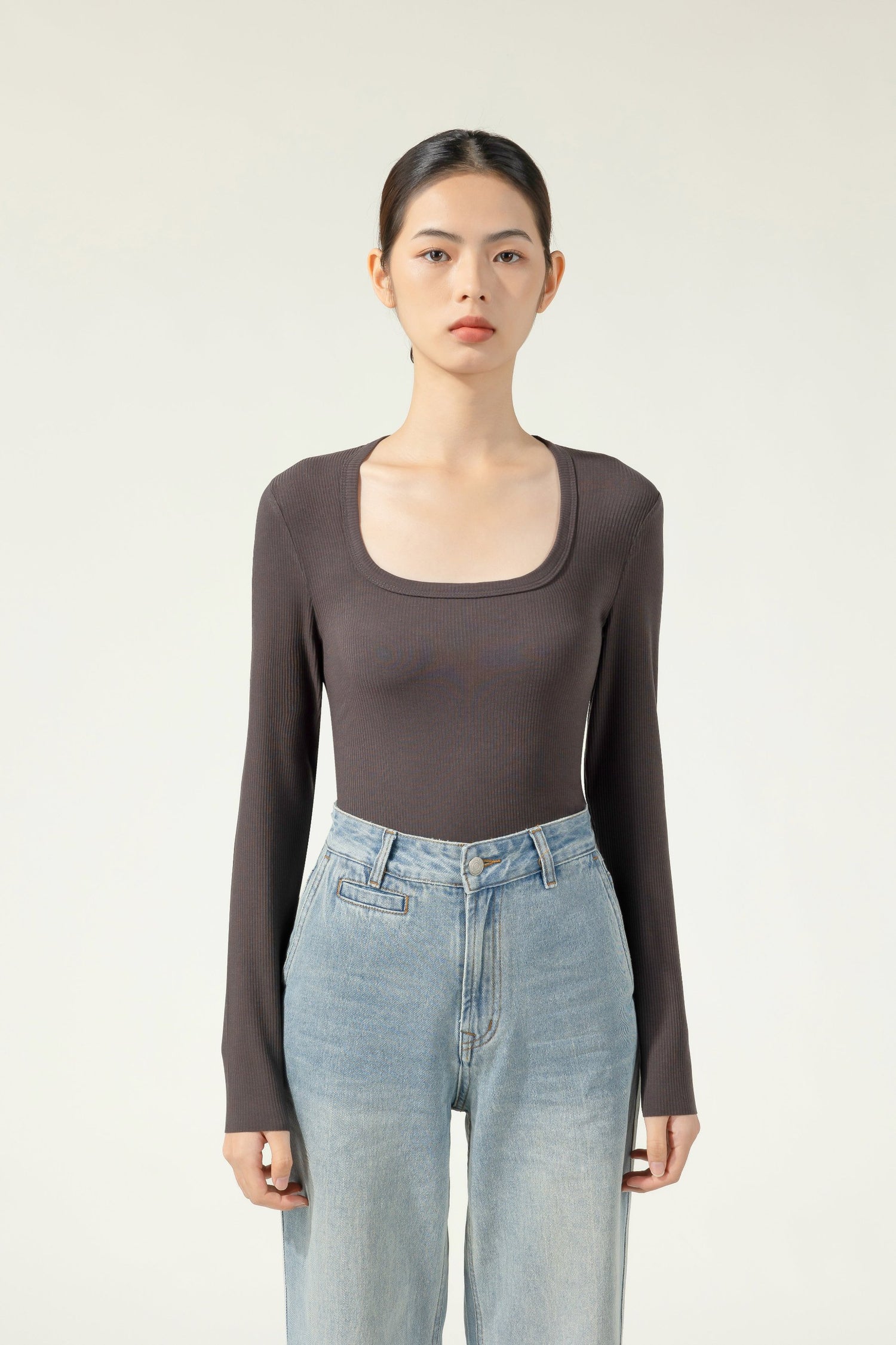 Introducing the Grey Acrylic Long Sleeve U-Neck Thermal Top by Hikesity. Warmth is woven into every extra fine, antibacterial fiber.
