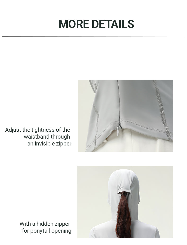 Adjust the tightness of the waistband through an invisible zipper,With a hidden zipper for ponytail opening