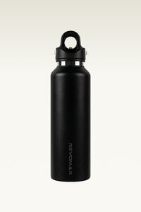 Hikesity's innovative, no-screw design, black 32oz water bottle; 316L stainless steel lining, exceptional durability, corrosion resistance, and heat retention.  