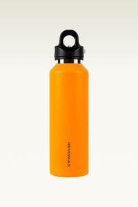 Hikesity's innovative, no-screw design, yellow 32oz water bottle; 316L stainless steel lining, exceptional durability, corrosion resistance, and heat retention.  