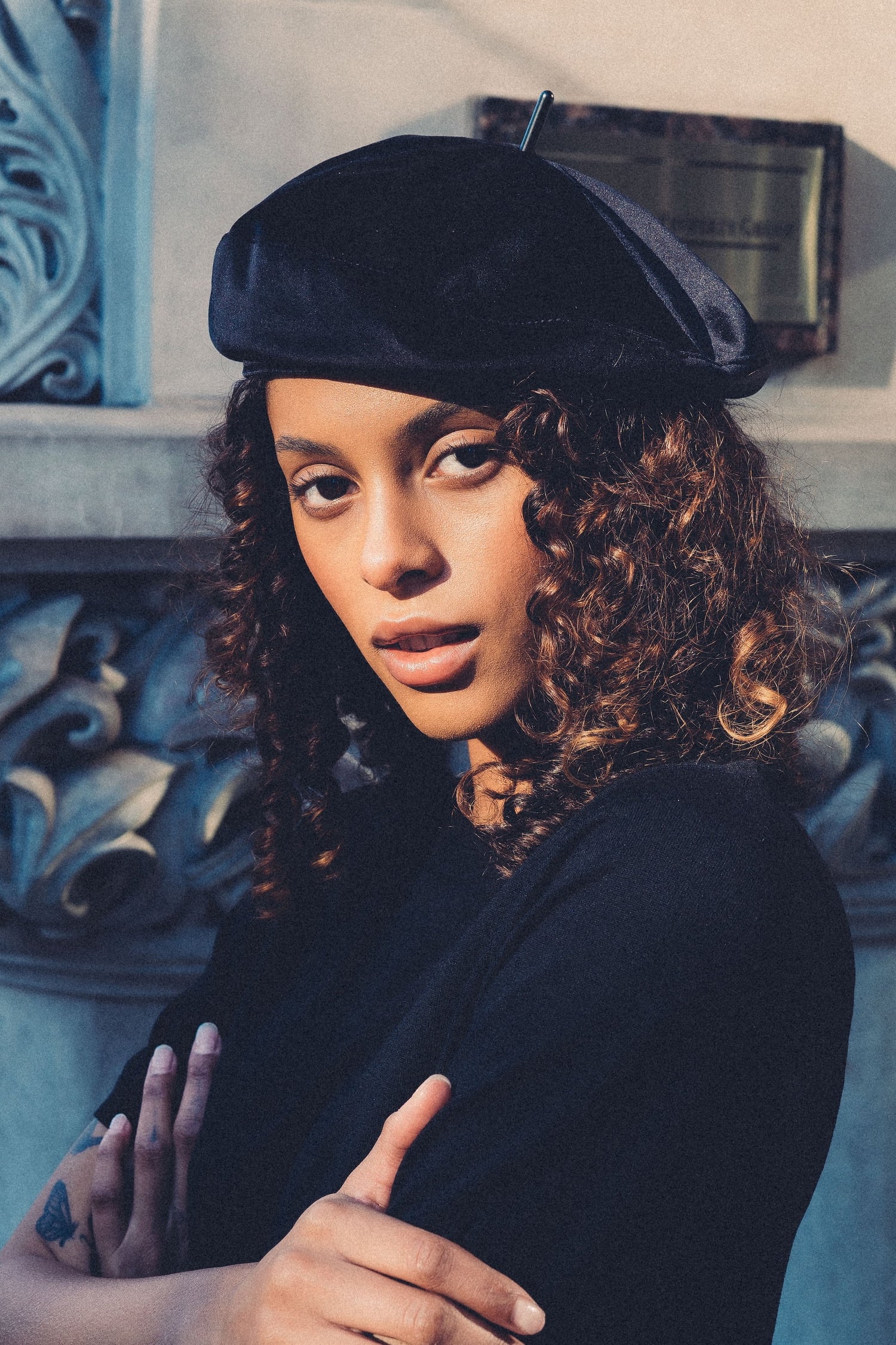 Luster Velvet Sculptural Beret Hat