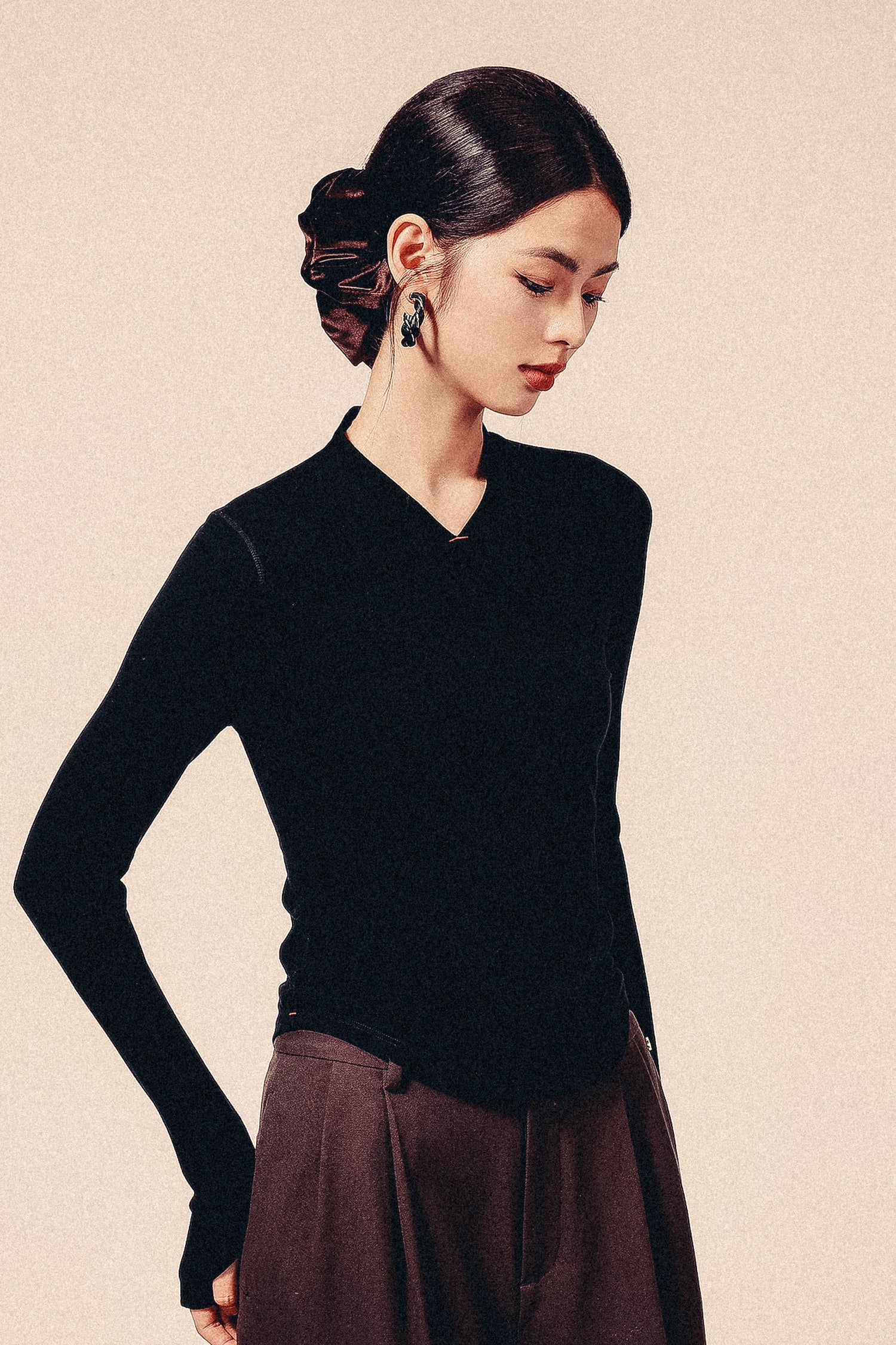 CatSoft V-Neck Thermal Long Sleeve Top