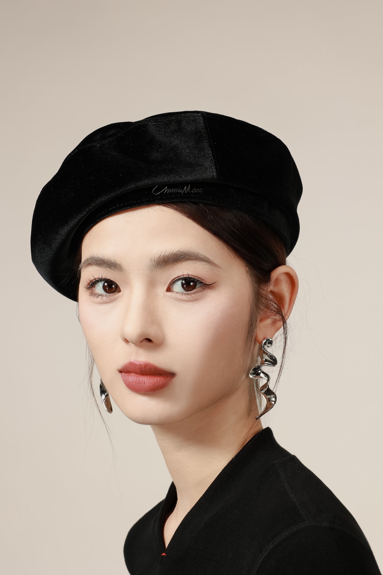 Luster Velvet Sculptural Beret Hat