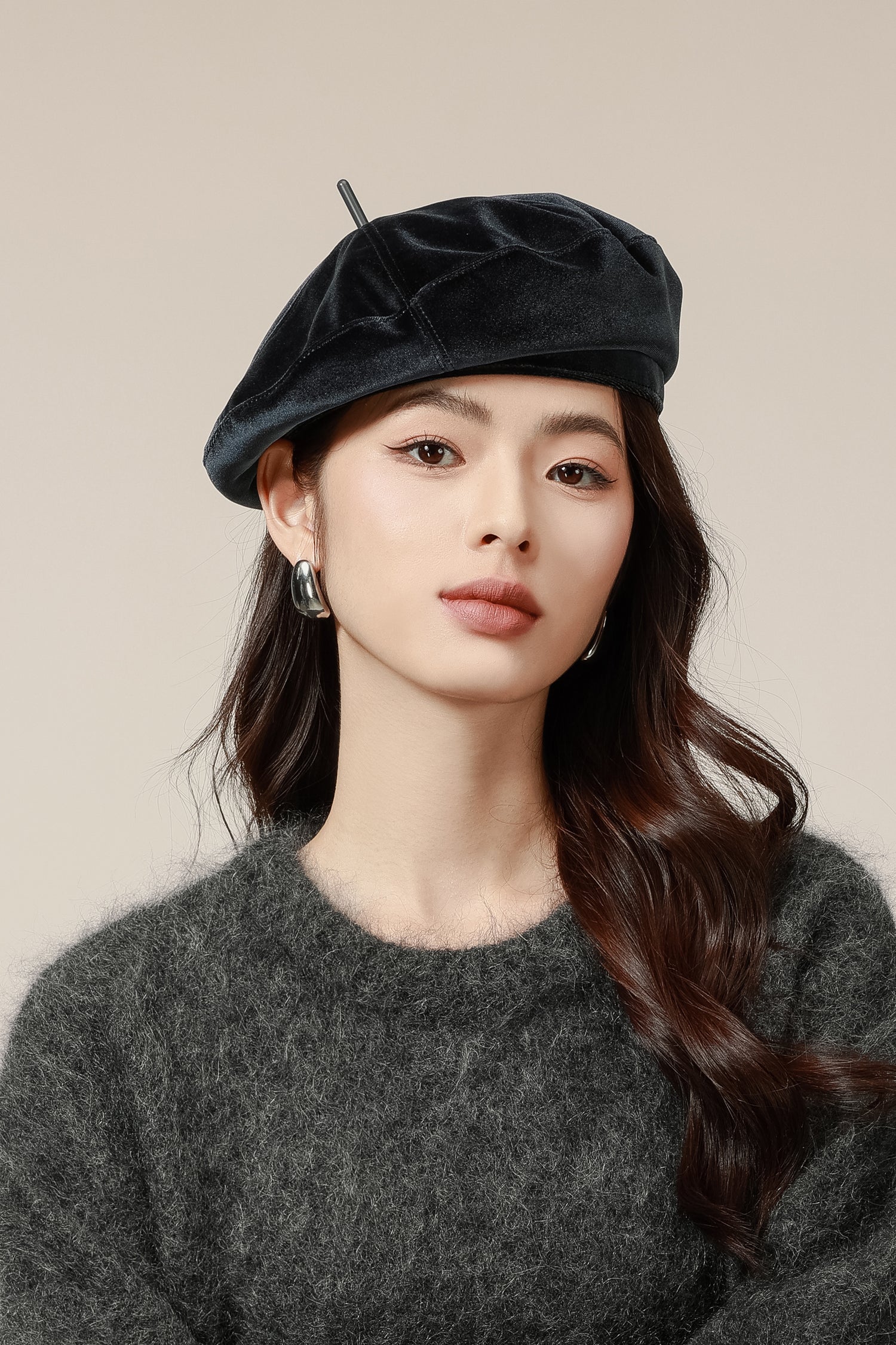 Luster Velvet Sculptural Beret Hat