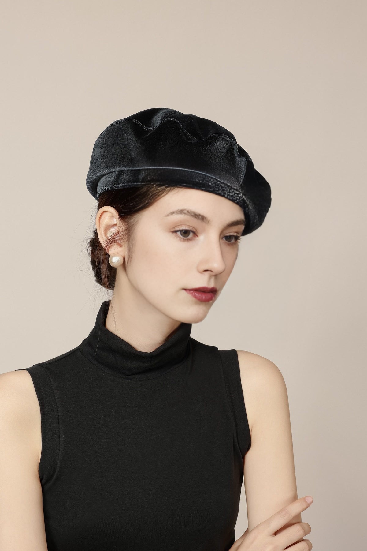 Luster Velvet Sculptural Beret Hat