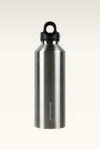 Hikesity's innovative, no-screw design, silver 32oz water bottle; Open and close with one hand within 2 seconds. Easy to clean!