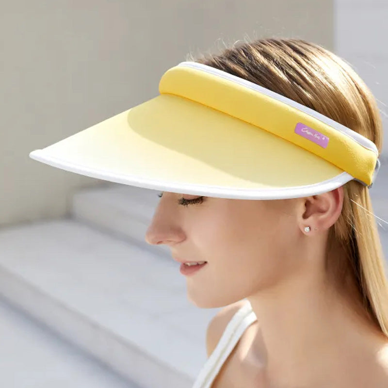 Yellow Multicolor Woven Sun Visor with Pleated Brim Palm Straw Wide Brim Women main image 3